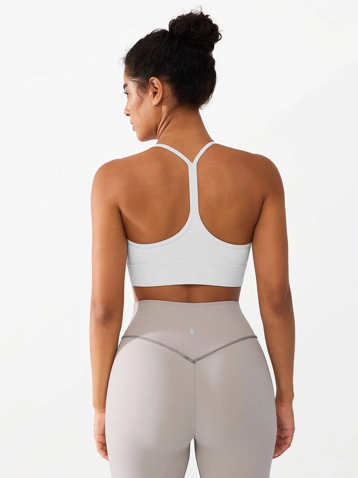 Flow Y Racerback Bra with Low Cut and Spaghetti Straps