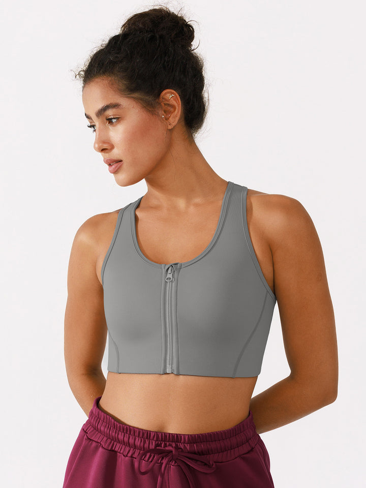 Zip Front Racerback Sports Bra with Phone Pocket