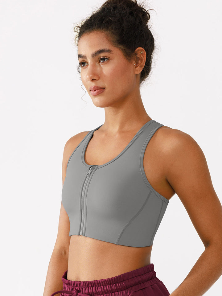 Zip Front Racerback Sports Bra with Phone Pocket