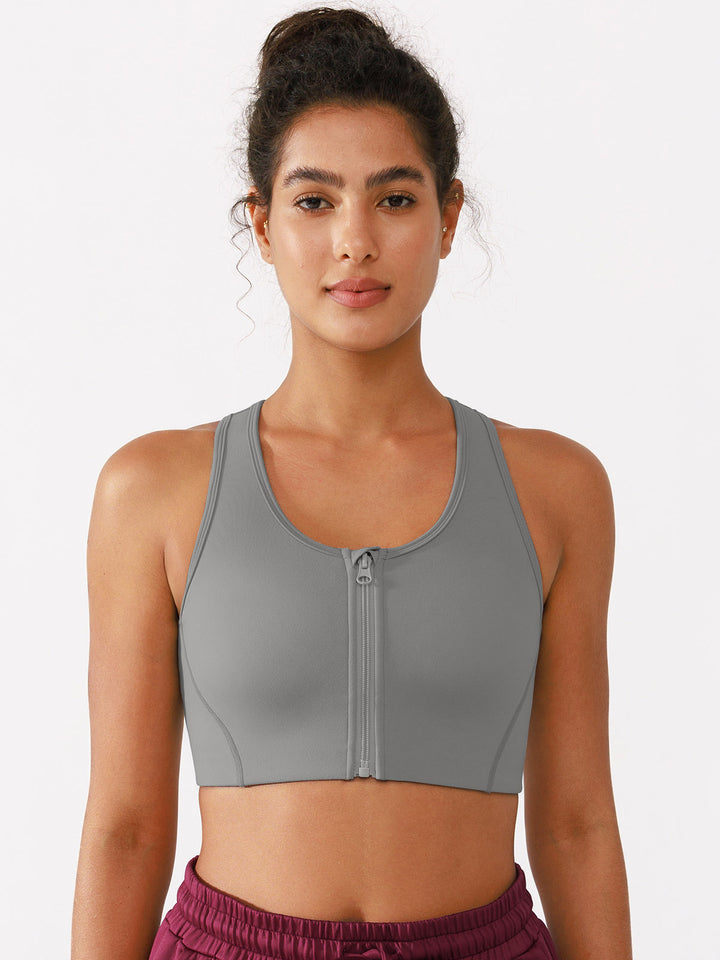 Zip Front Racerback Sports Bra with Phone Pocket