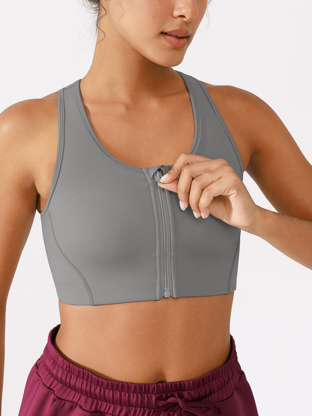 Zip Front Racerback Sports Bra with Phone Pocket