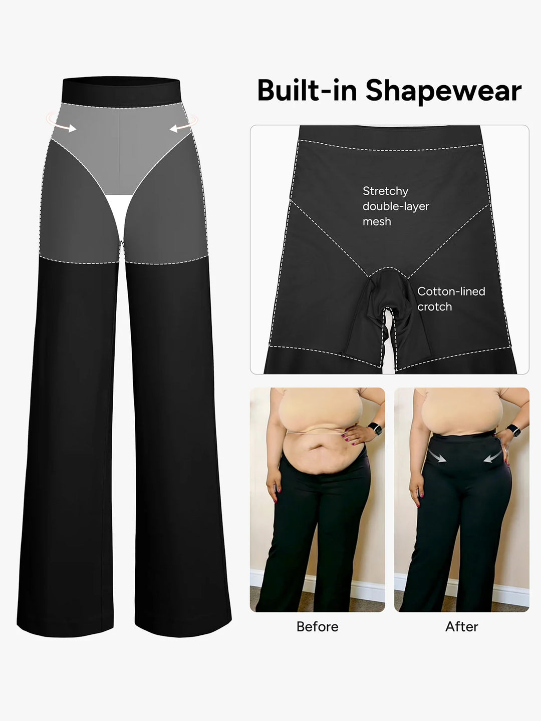 Shapewear Executive High Waisted Ponte Wide-Leg Pants with Pockets