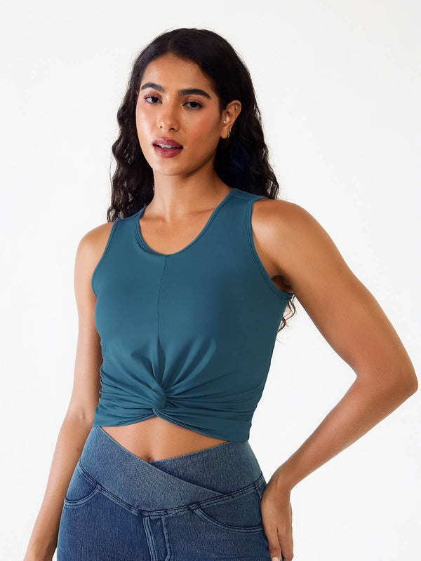 Loose Sleeveless Tank Tops with Twist‑Front