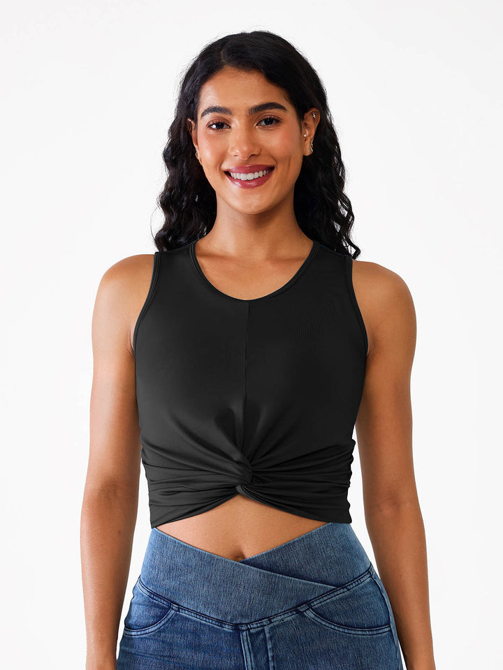 Loose Sleeveless Tank Tops with Twist‑Front