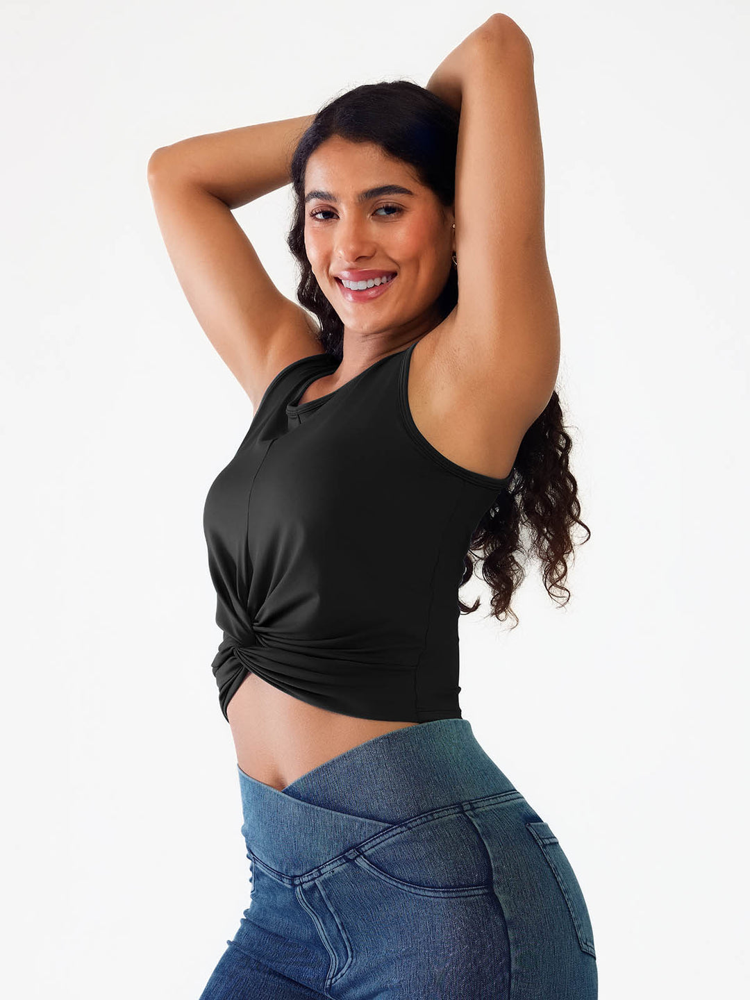 Loose Sleeveless Tank Tops with Twist‑Front