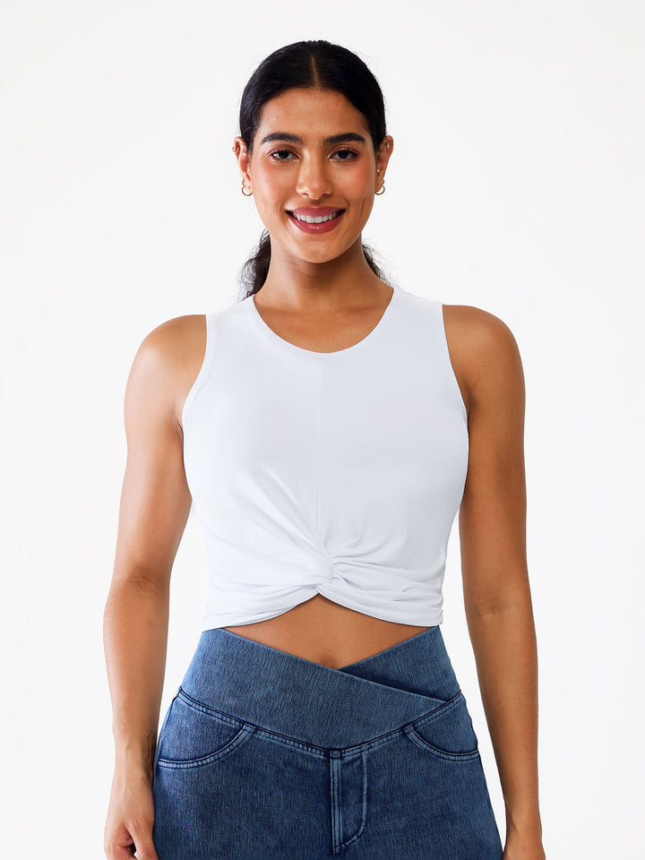 Loose Sleeveless Tank Tops with Twist‑Front