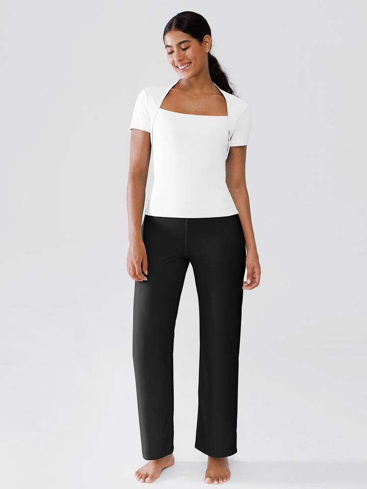 Short Sleeve Square Neck Shrug Crop Top