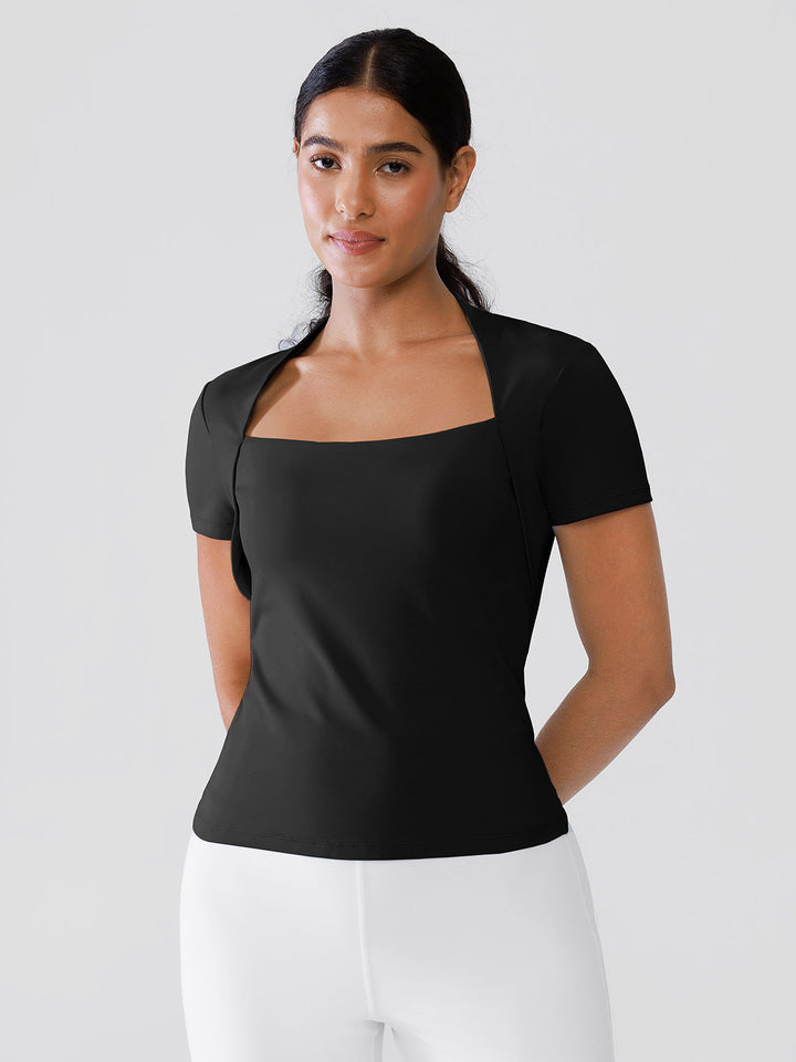 Short Sleeve Square Neck Shrug Crop Top