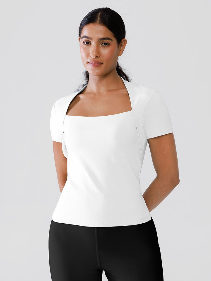 Short Sleeve Square Neck Shrug Crop Top