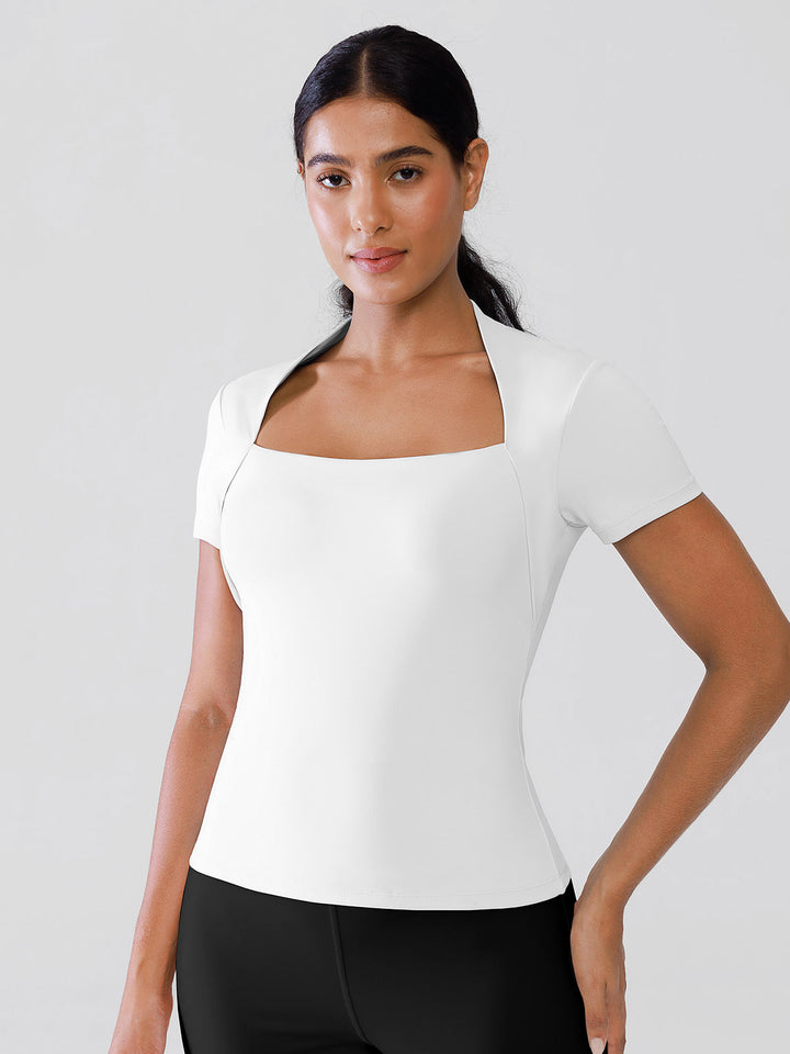 Short Sleeve Square Neck Shrug Crop Top
