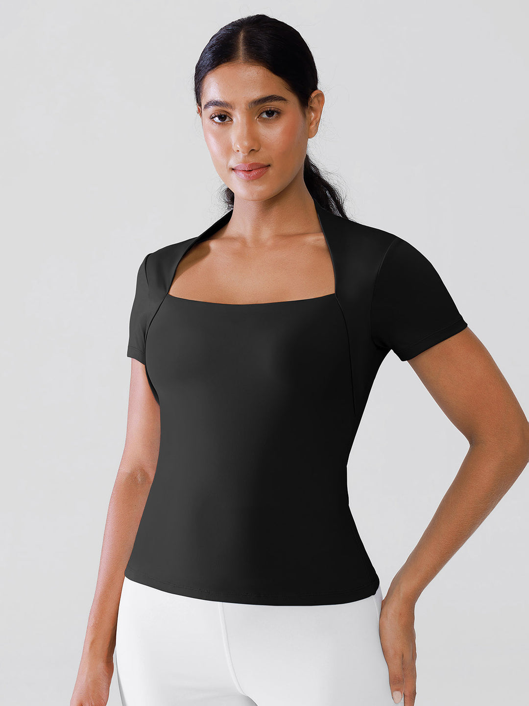 Short Sleeve Square Neck Shrug Crop Top
