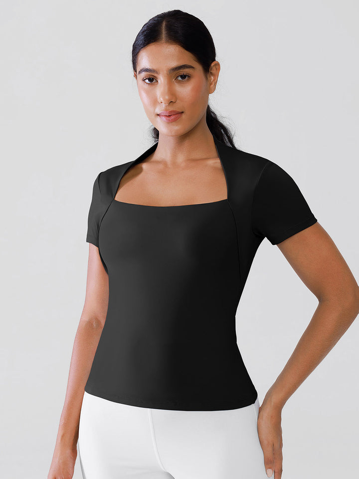 Short Sleeve Square Neck Shrug Crop Top