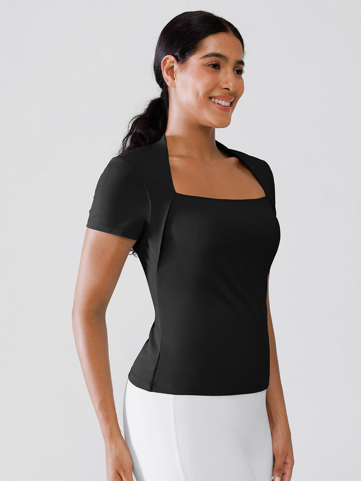 Short Sleeve Square Neck Shrug Crop Top