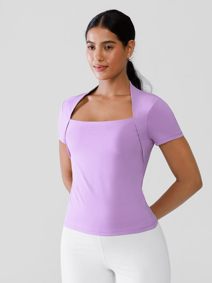 Short Sleeve Square Neck Shrug Crop Top