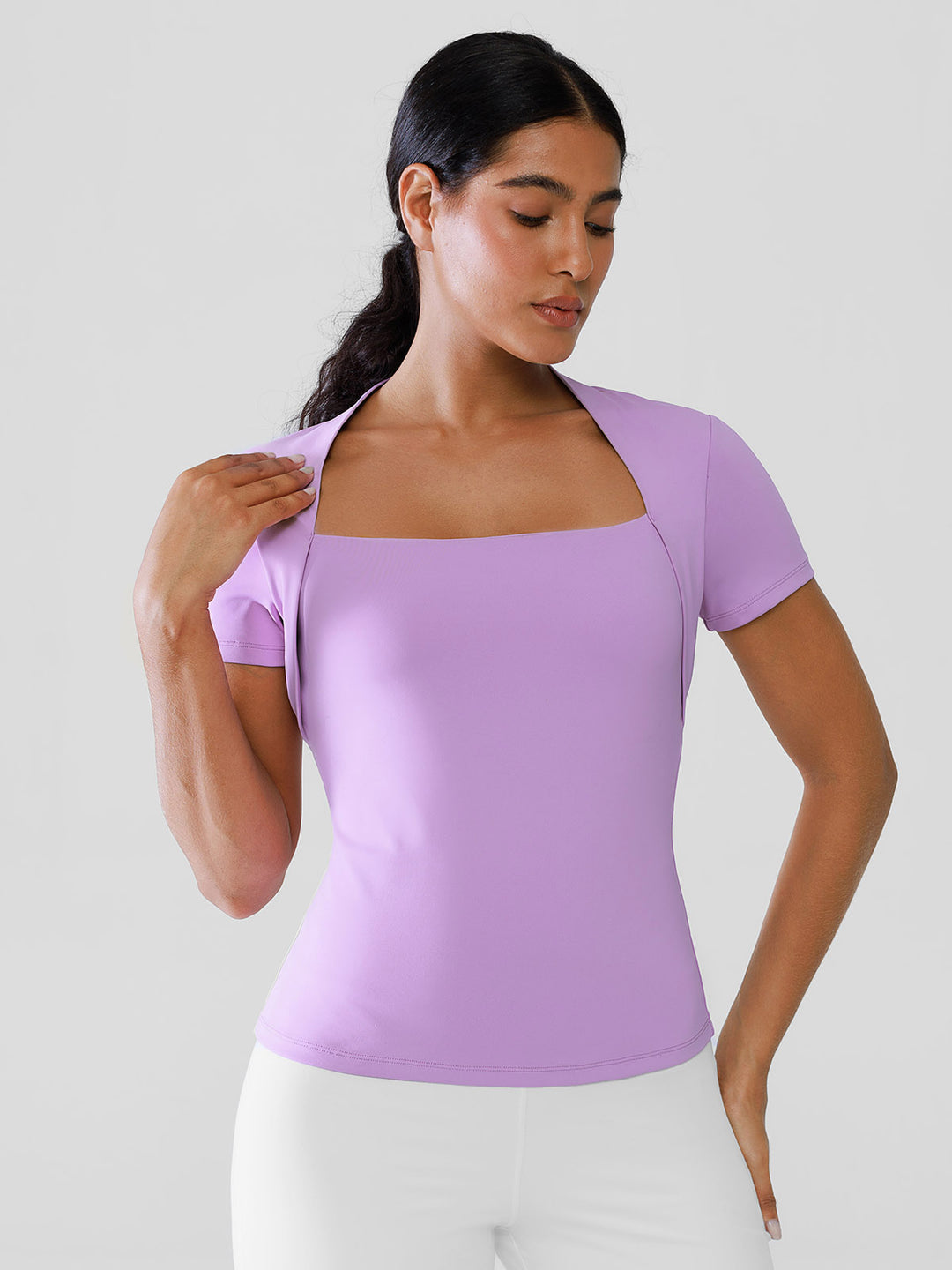 Short Sleeve Square Neck Shrug Crop Top