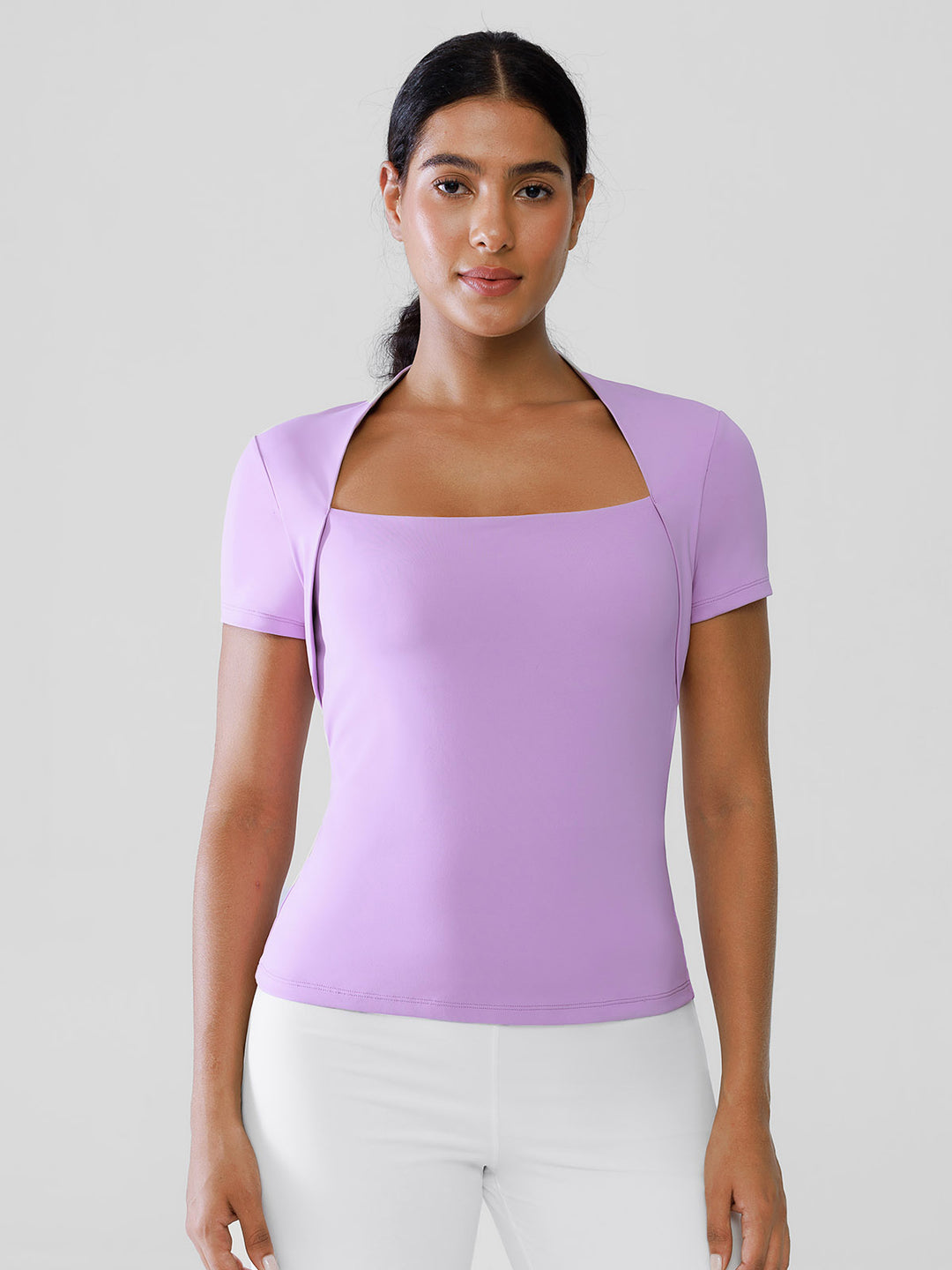 Short Sleeve Square Neck Shrug Crop Top