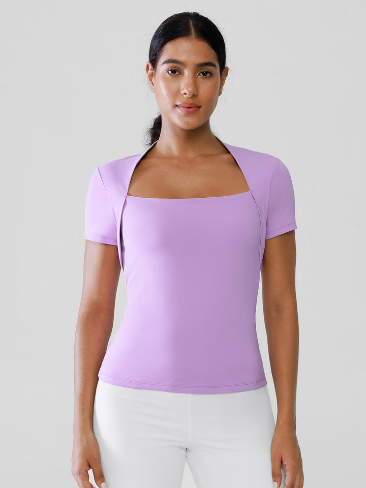 Short Sleeve Square Neck Shrug Crop Top