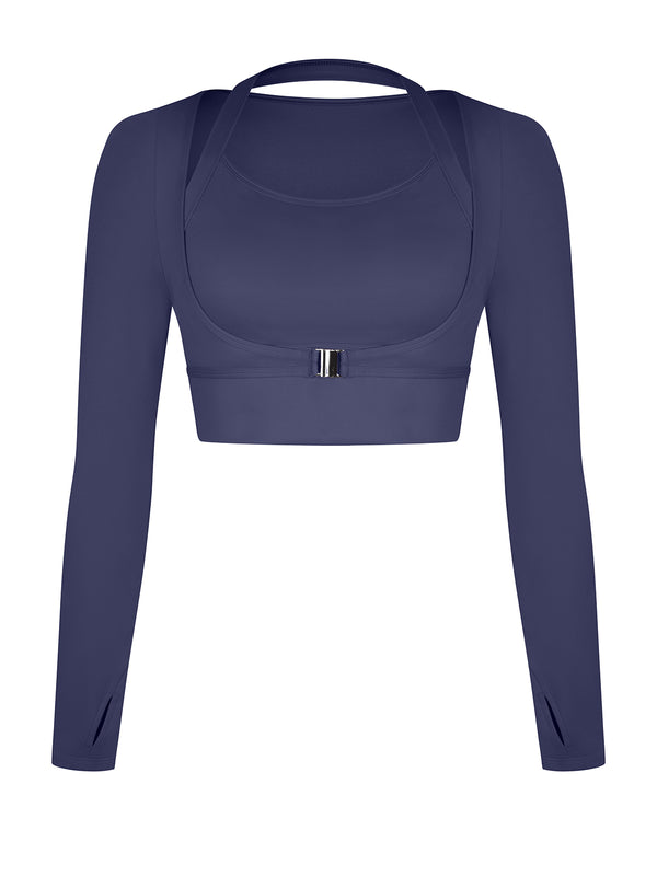 Long Sleeve Halter Shrug Top with Buckle and Thumbhole