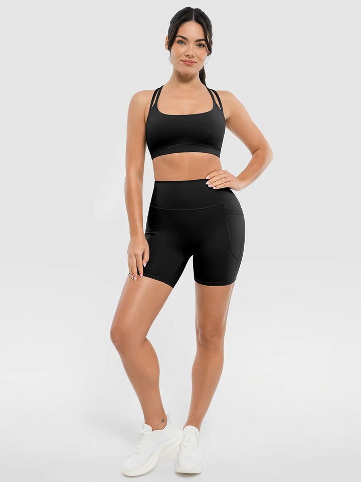 BRXL Black Sports Bra Sculpted Shorts Sculpted Leggings Set