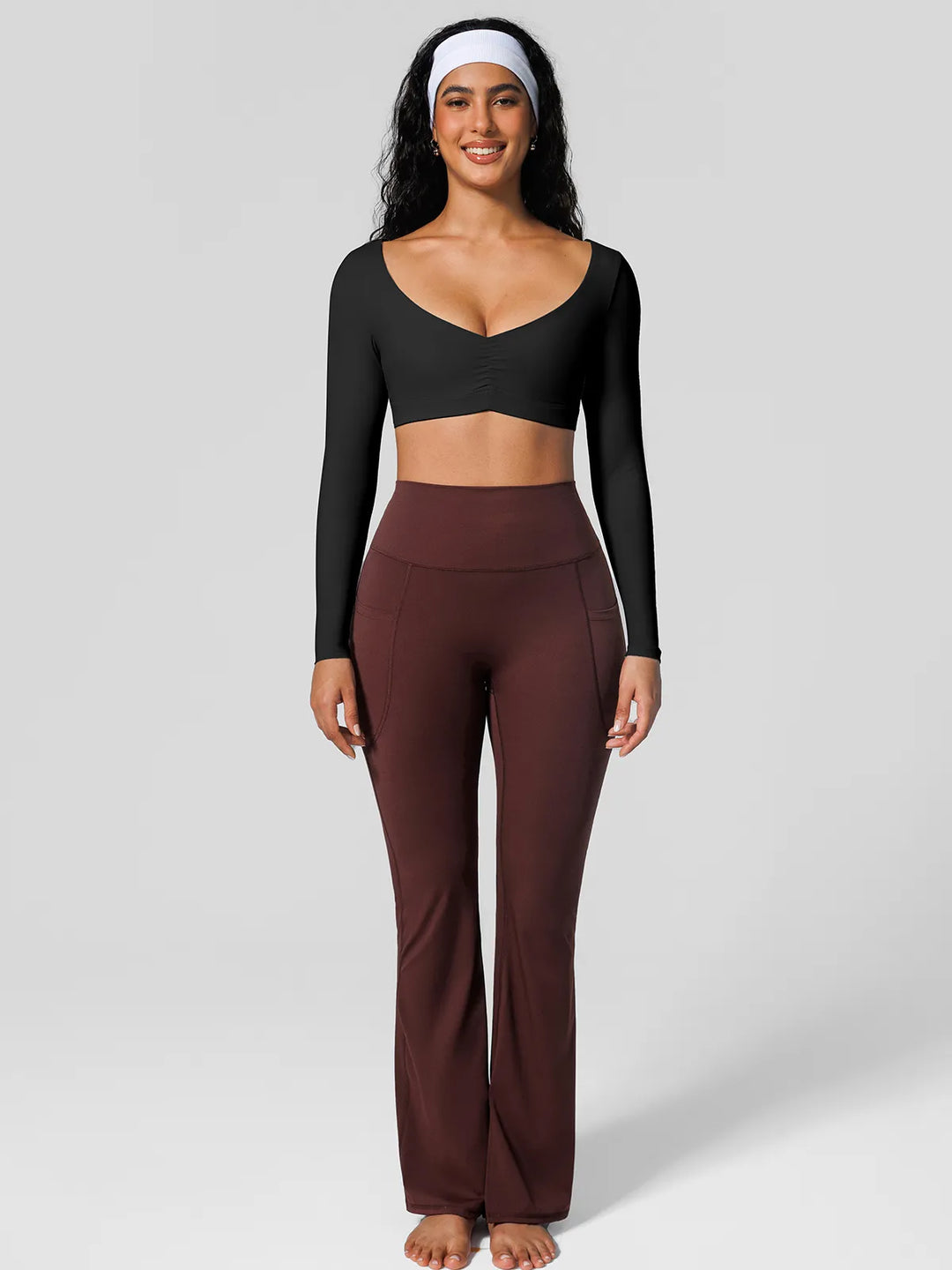 V Neck Long Sleeve Cropped Yoga Top