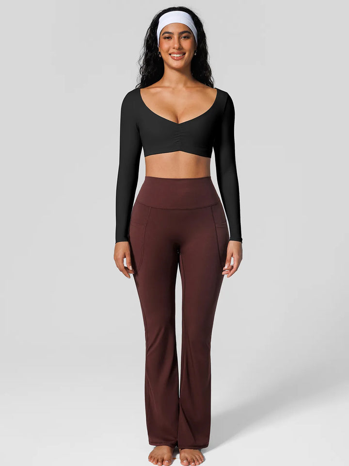 V Neck Long Sleeve Cropped Yoga Top