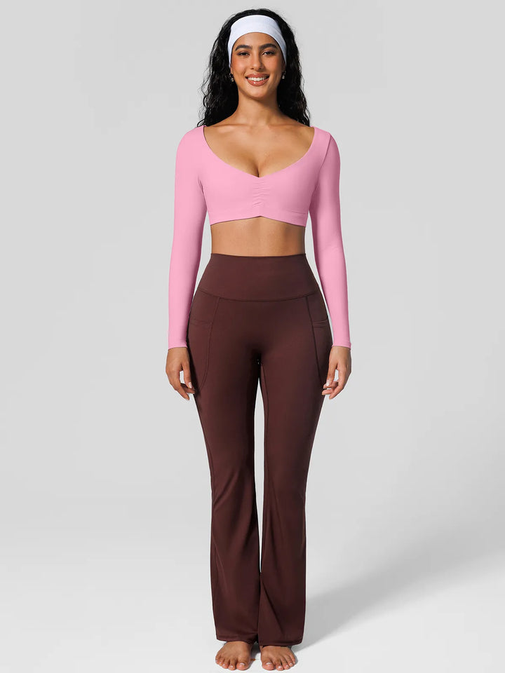 V Neck Long Sleeve Cropped Yoga Top