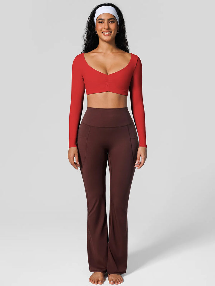 V Neck Long Sleeve Cropped Yoga Top