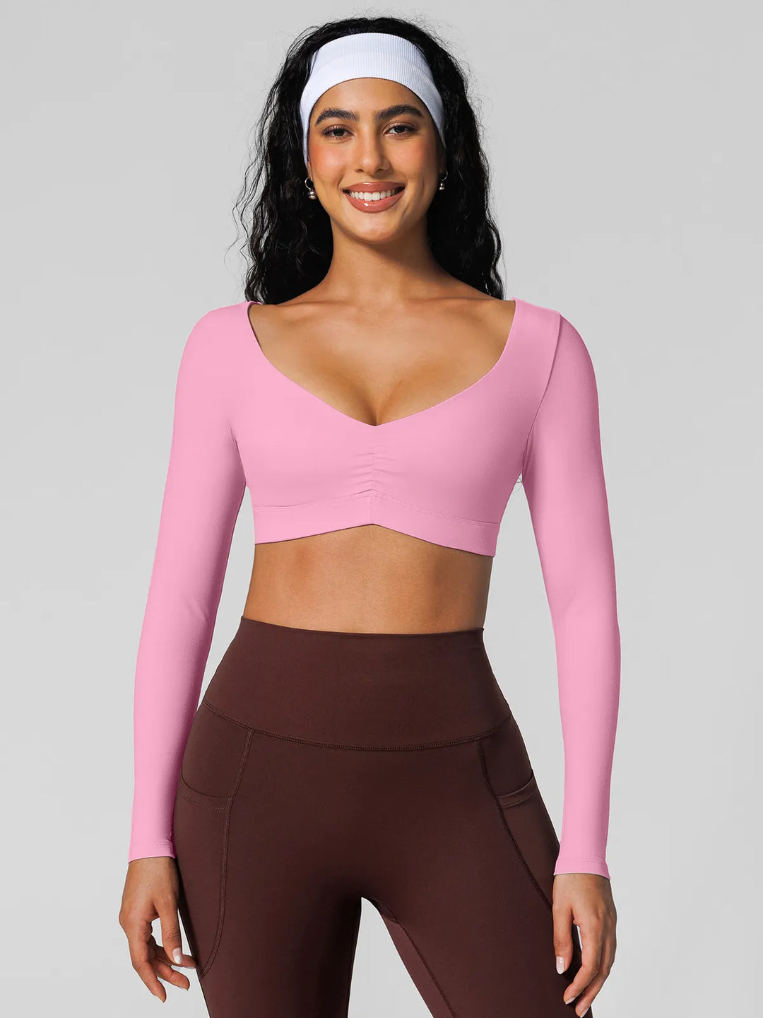 V Neck Long Sleeve Cropped Yoga Top