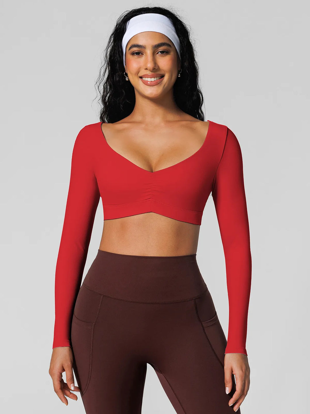V Neck Long Sleeve Cropped Yoga Top