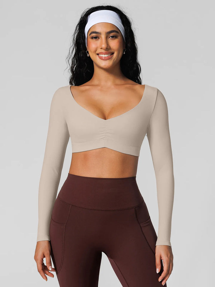 V Neck Long Sleeve Cropped Yoga Top