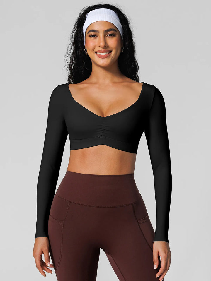 V Neck Long Sleeve Cropped Yoga Top