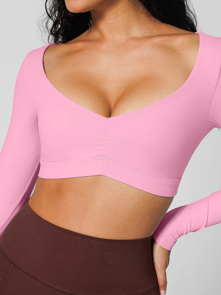 V Neck Long Sleeve Cropped Yoga Top