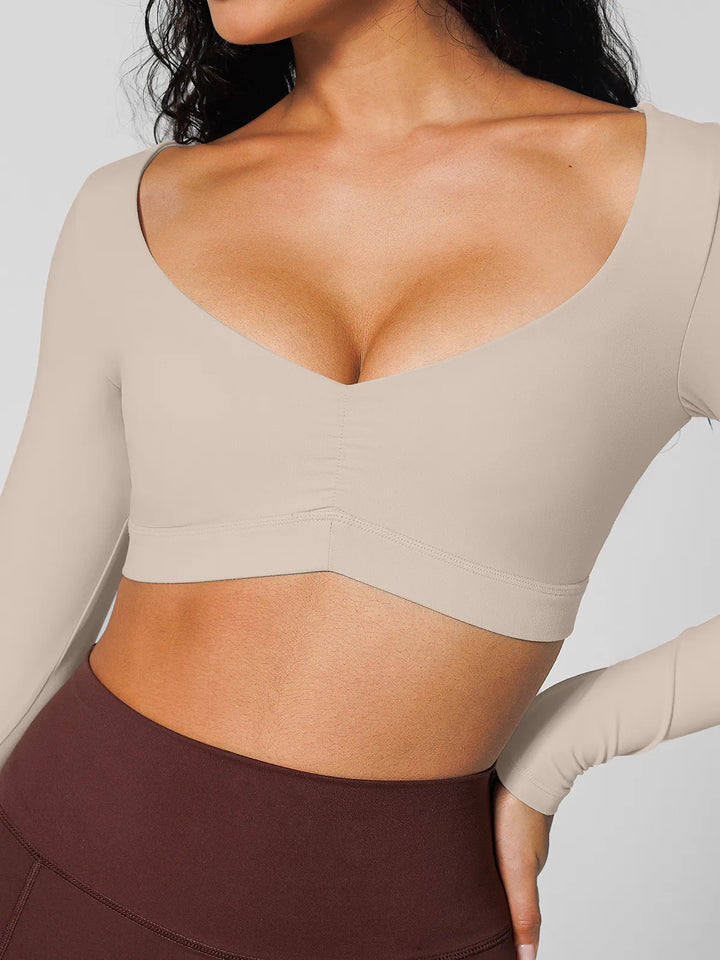 V Neck Long Sleeve Cropped Yoga Top