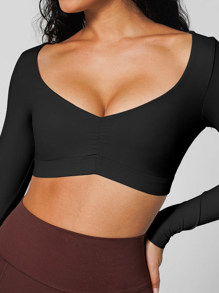 V Neck Long Sleeve Cropped Yoga Top