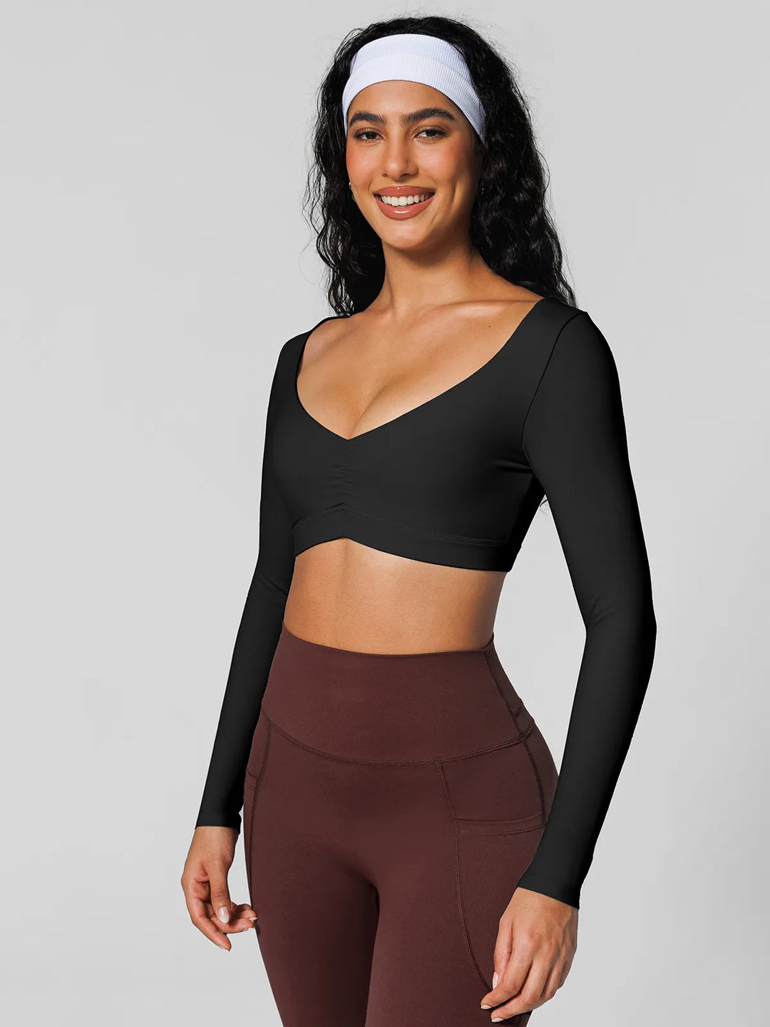 V Neck Long Sleeve Cropped Yoga Top