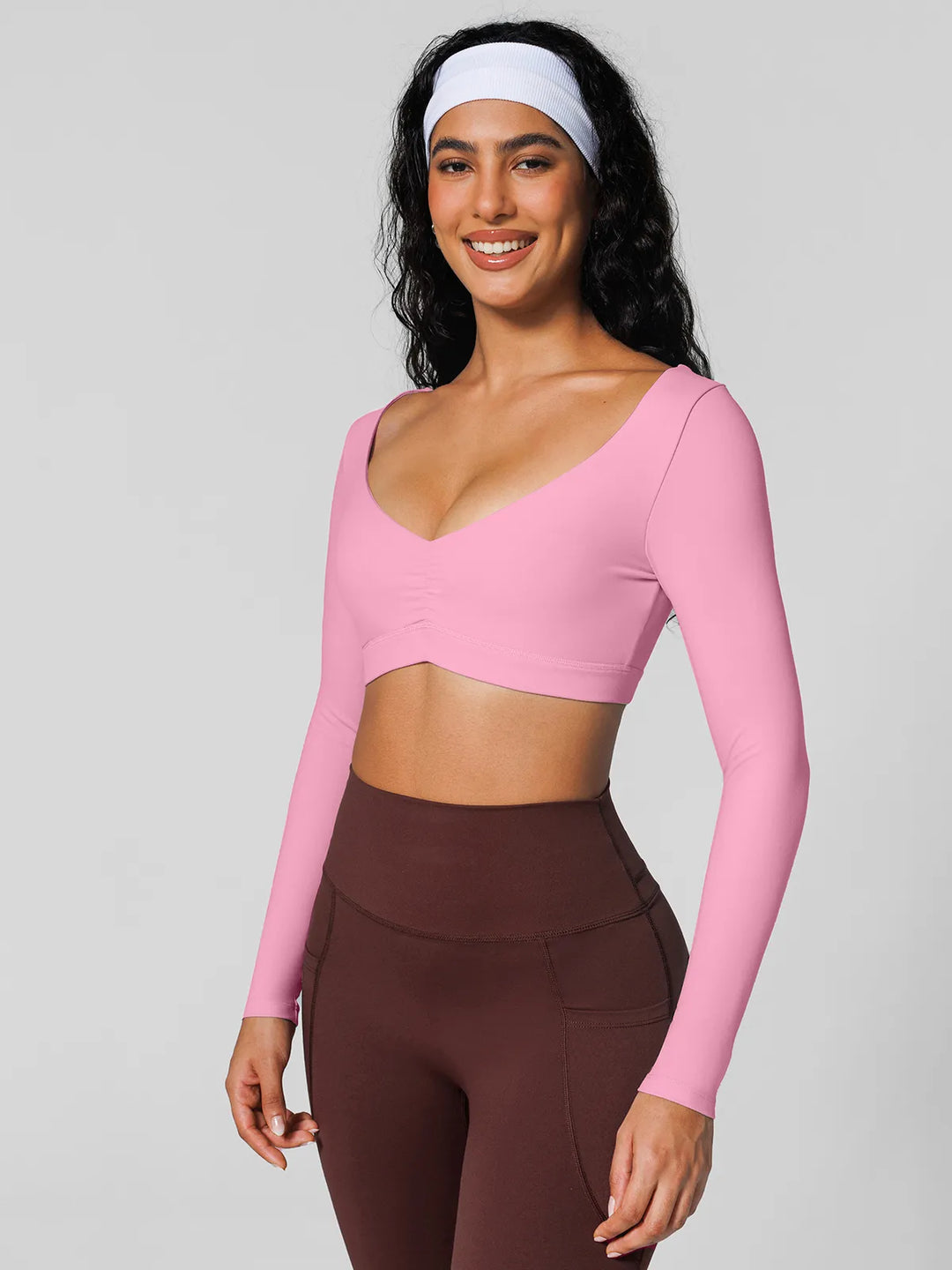 V Neck Long Sleeve Cropped Yoga Top