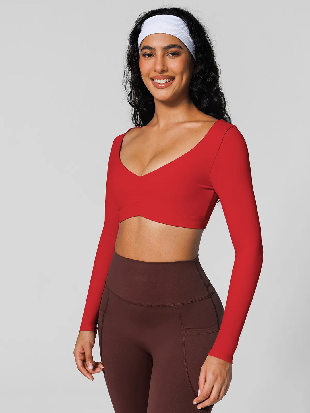 V Neck Long Sleeve Cropped Yoga Top