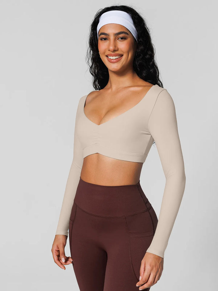 V Neck Long Sleeve Cropped Yoga Top