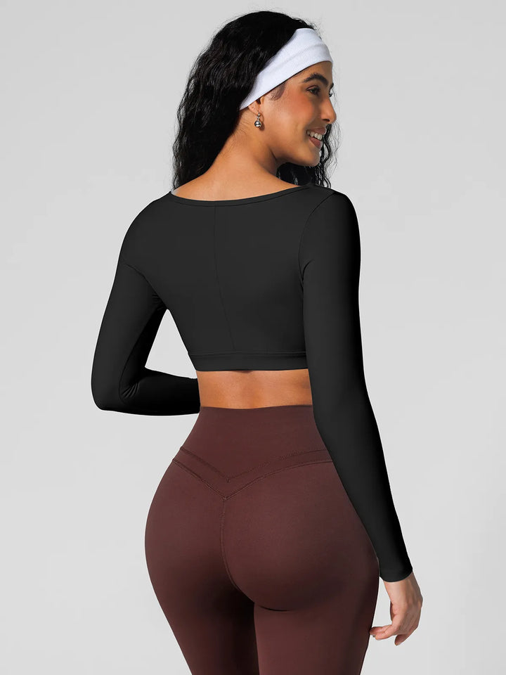 V Neck Long Sleeve Cropped Yoga Top