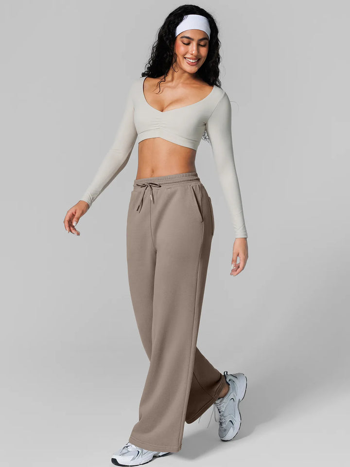Athleisure Drawstring Waist  Wide Leg Sweatpants