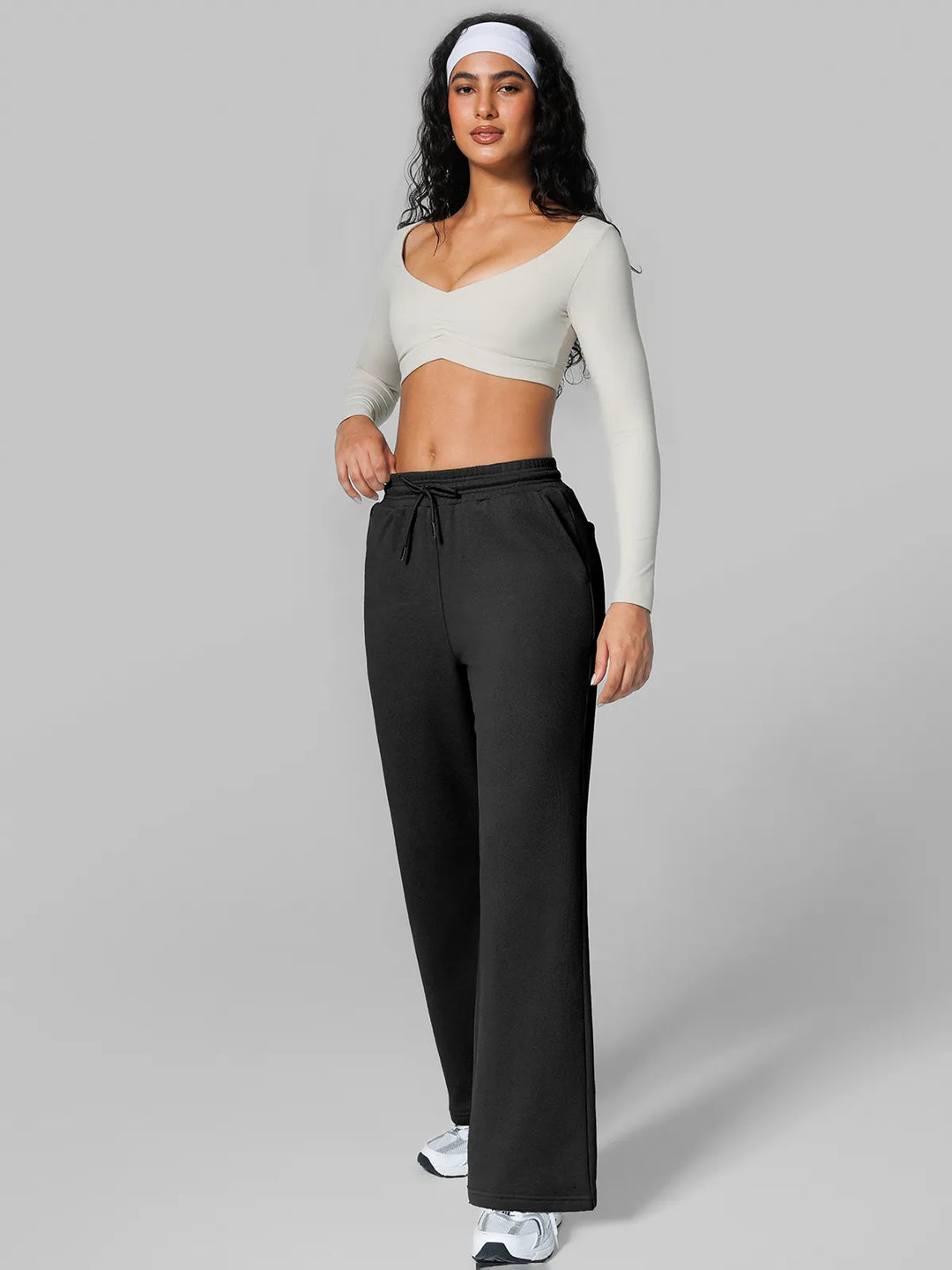 Athleisure Drawstring Waist  Wide Leg Sweatpants