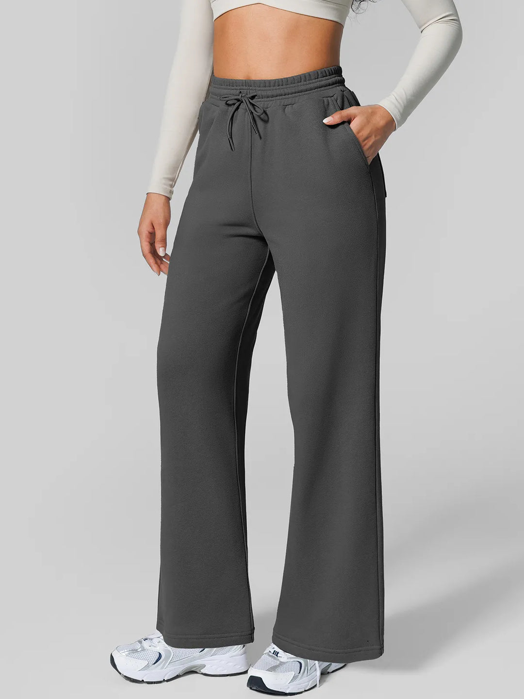 Athleisure Drawstring Waist  Wide Leg Sweatpants