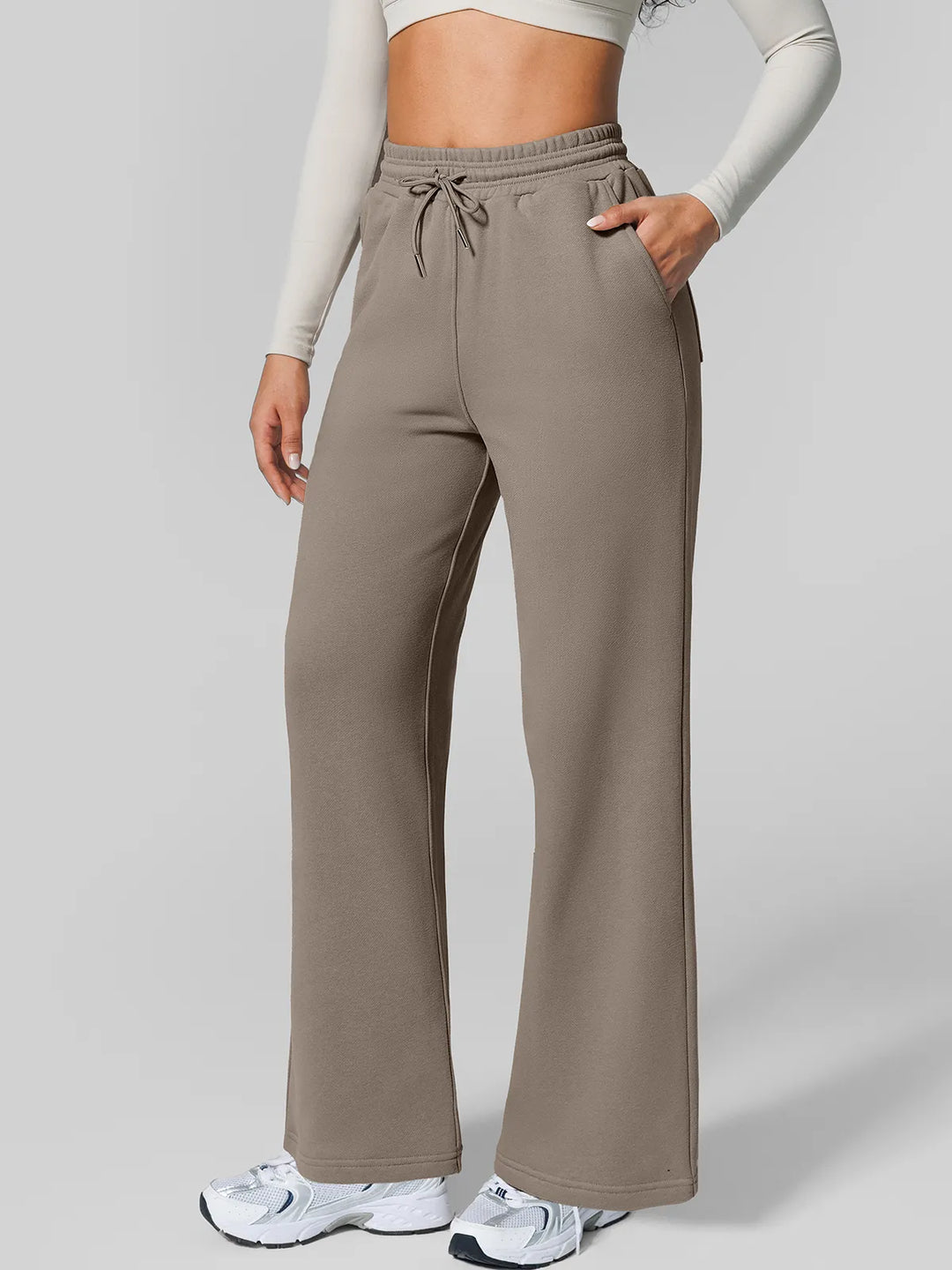 Athleisure Drawstring Waist  Wide Leg Sweatpants