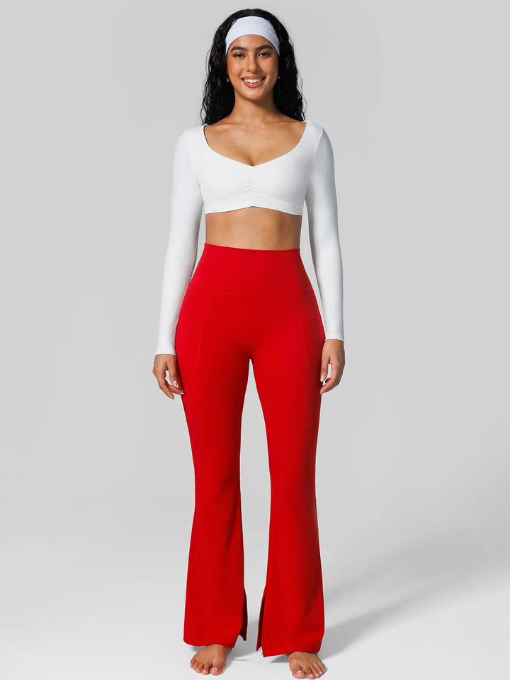 V Neck Long Sleeve Cropped Yoga Top