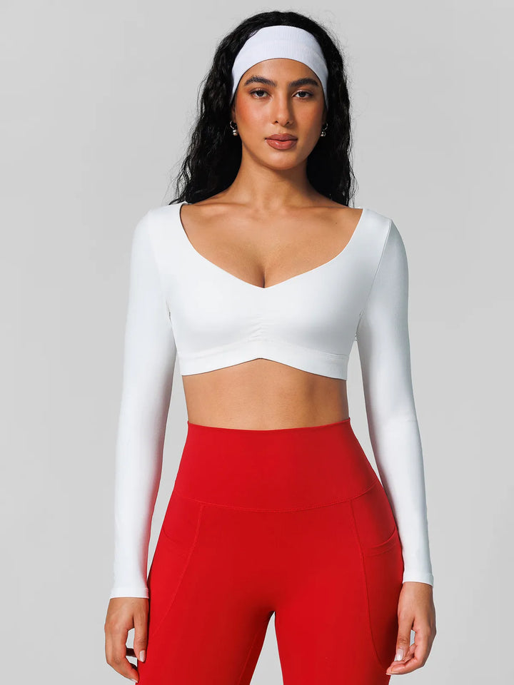 V Neck Long Sleeve Cropped Yoga Top