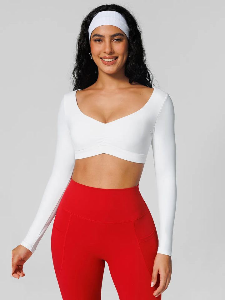 V Neck Long Sleeve Cropped Yoga Top