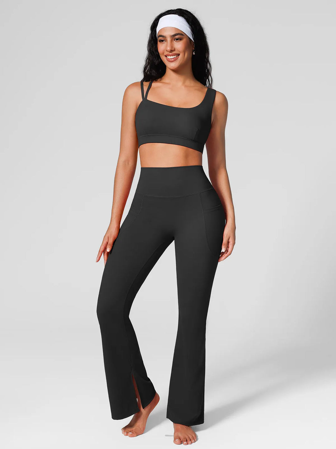 High Rise Flared Side Pockets Scrunch Leggings