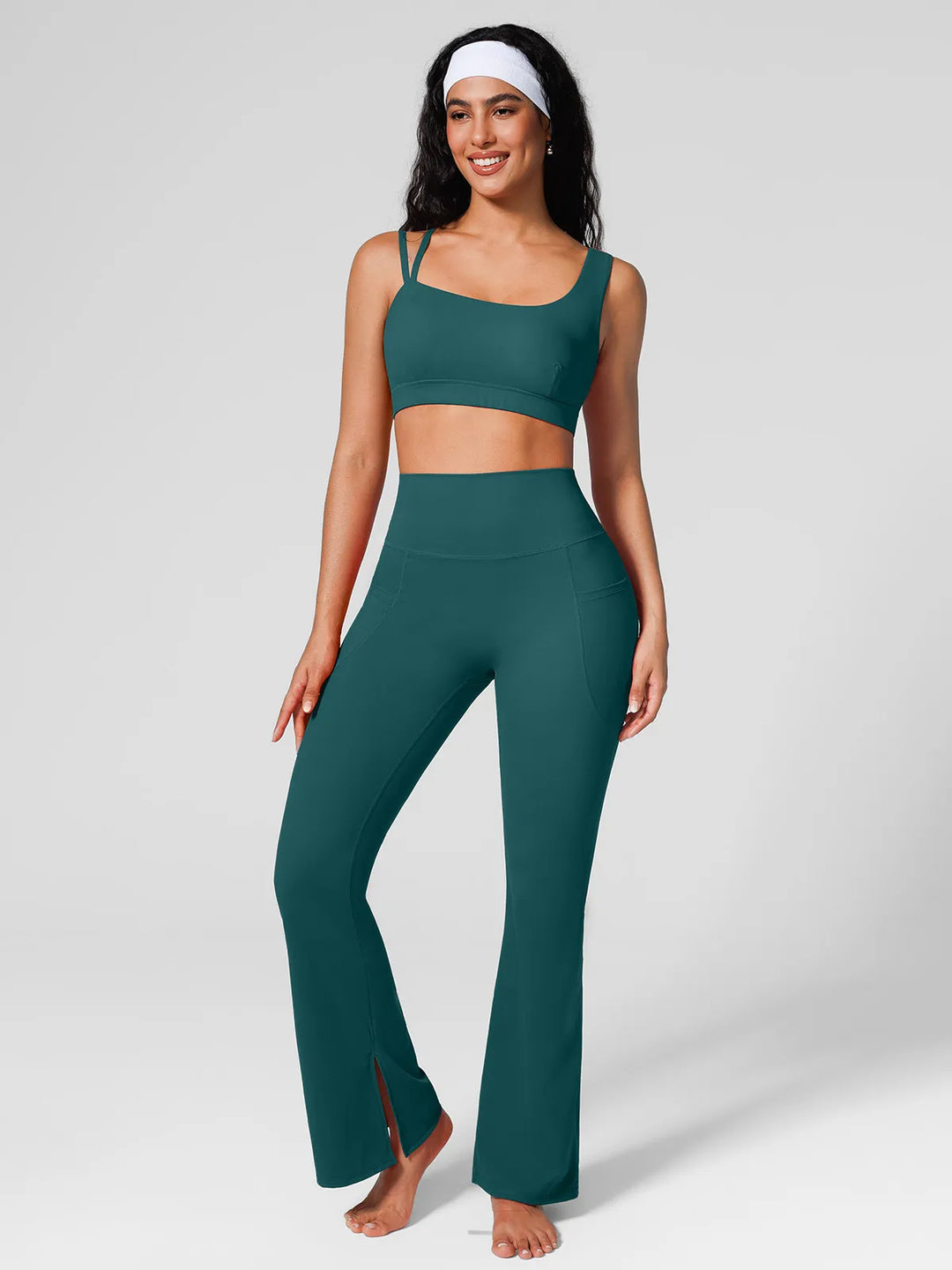 High Rise Flared Side Pockets Scrunch Leggings