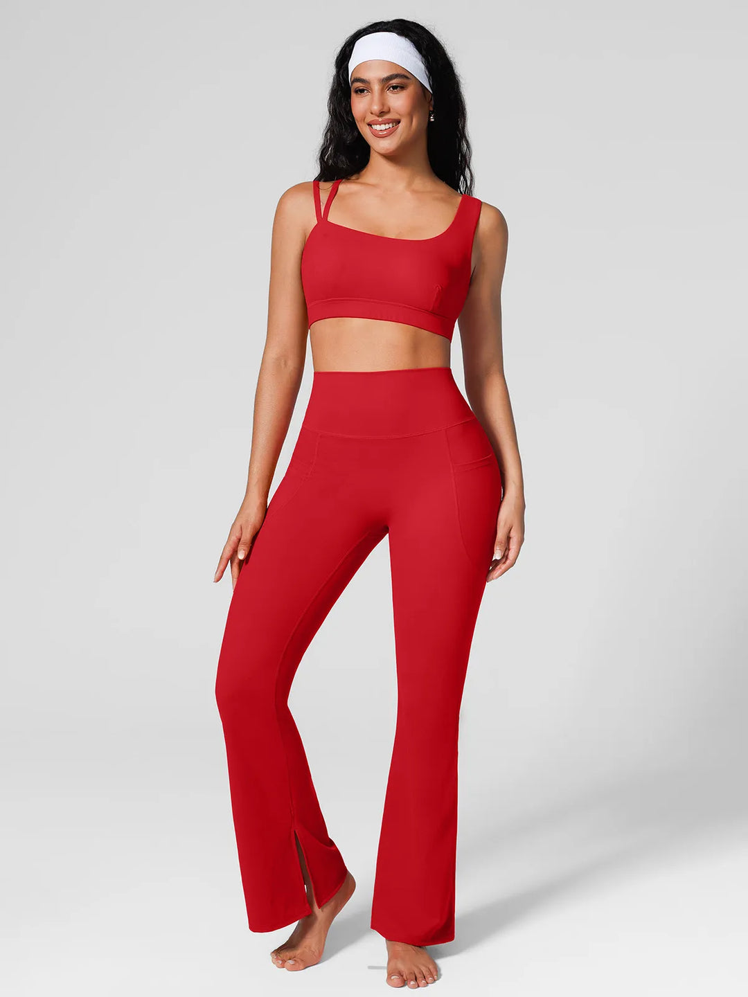 High Rise Flared Side Pockets Scrunch Leggings