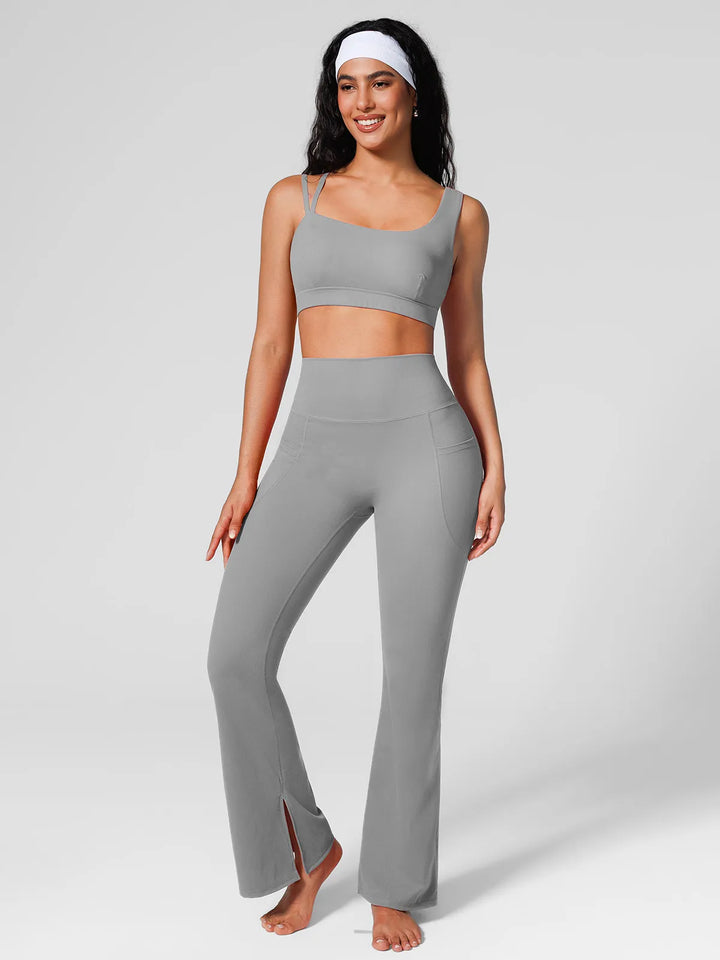 High Rise Flared Side Pockets Scrunch Leggings